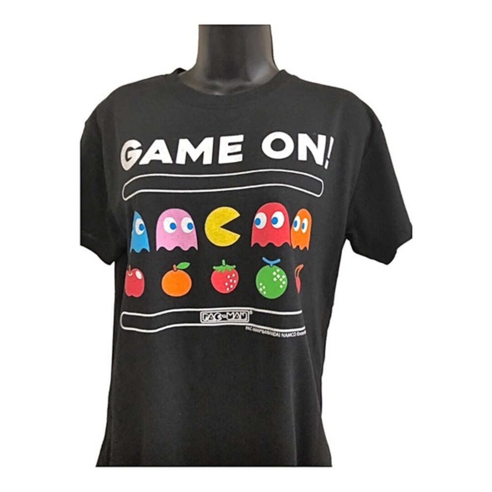 Ms Pac-Man black graphic print pac-man logo ‘game on’ t-shirt‎ size medium new